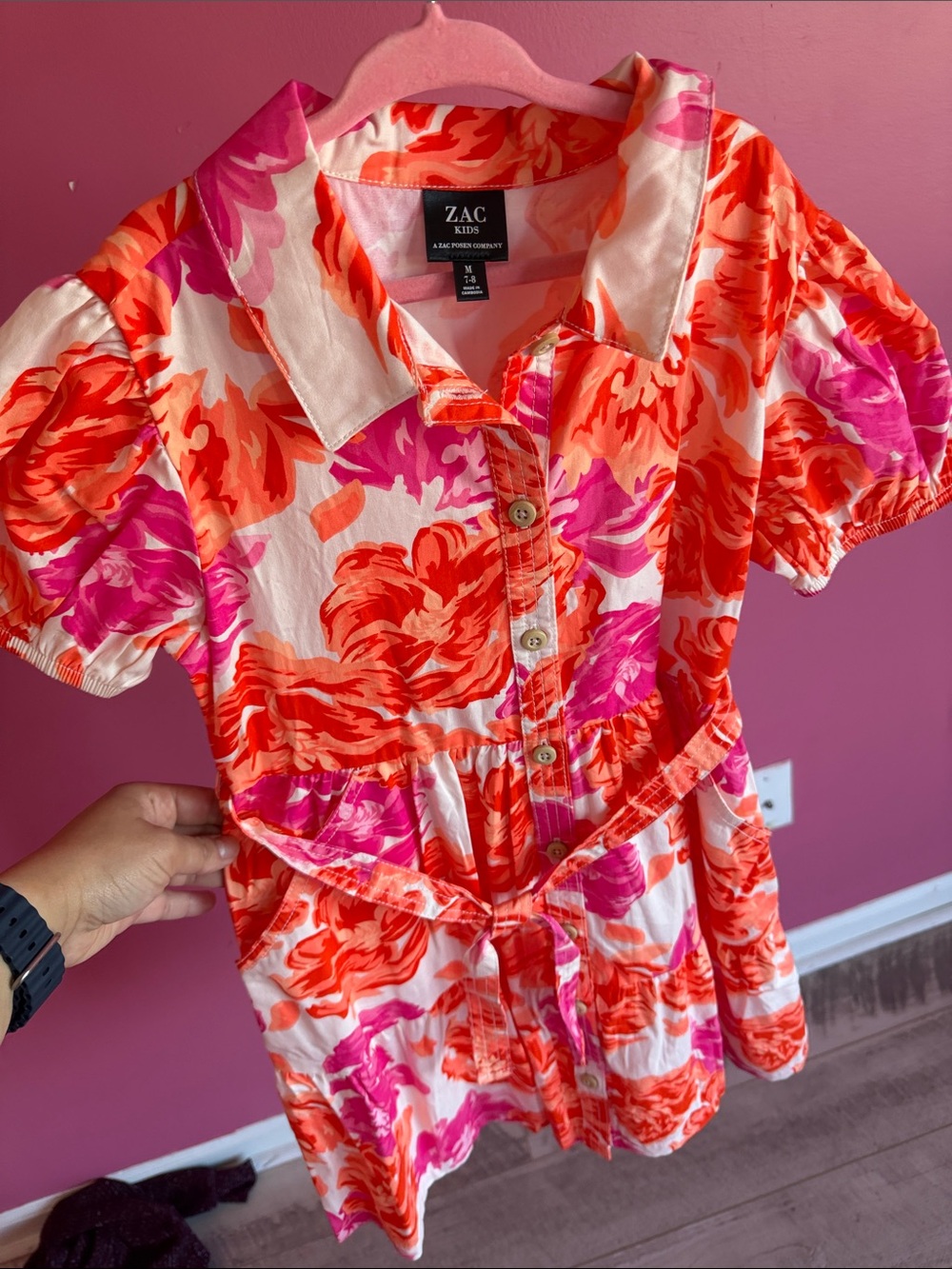 Zac Kids Bright Pink & Orange Floral Button-Front Top